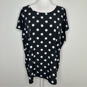 EVRI Womens Black Polka Dot Cap Sleeve Top Knit Back Plus Size 1X